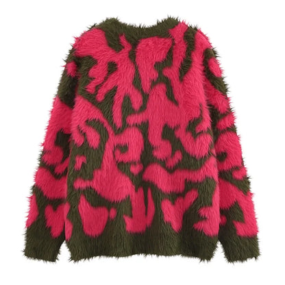 Irregular Contrast Color Knitted Sweater Unisex Harajuku Sweater Casual Warm Furry Pullover Streetwear Sweaters Jumpers Knitwear Street King Limited