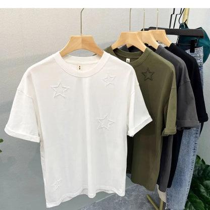 2024 American style men and women summer pentagram round neck short sleeved trendy couple loose retro casual T-shirt top y2k Street King Limited