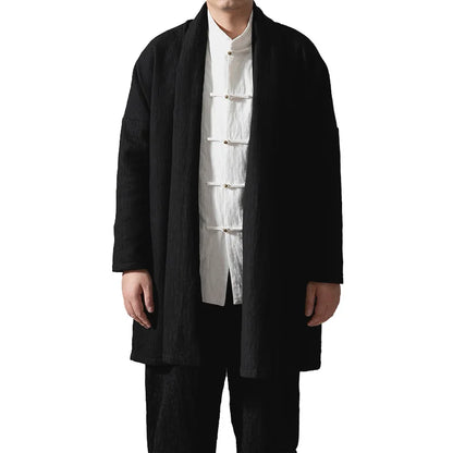 men autumn winter thick fleece liner loose casual punk gothic long cardigan trench coat streetwear kimono robe jacket outerwear urban fashion pants