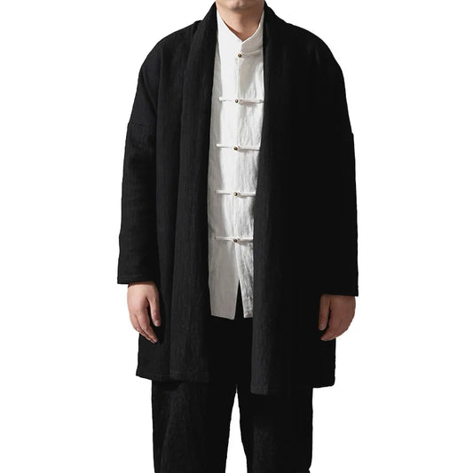 men autumn winter thick fleece liner loose casual punk gothic long cardigan trench coat streetwear kimono robe jacket outerwear urban fashion pants