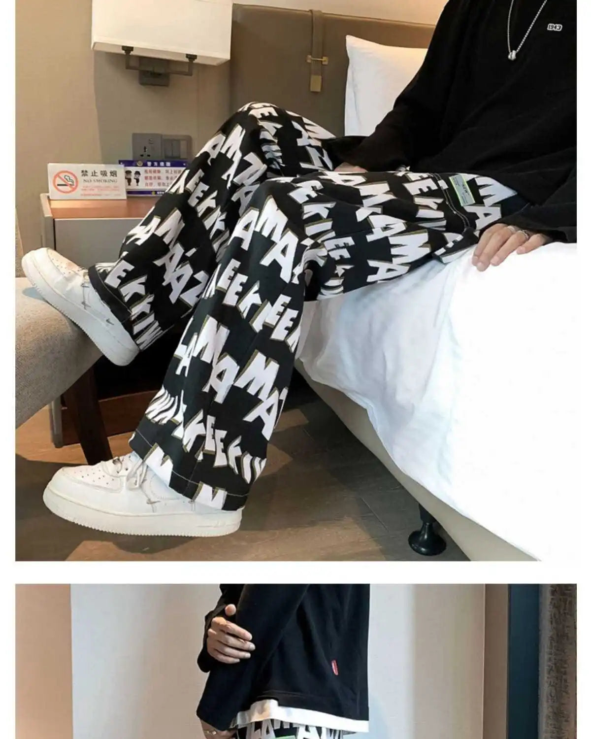 Letter wide-leg pants for men and women in autumn and winter plus velvet high-waisted loose long and short straight pants tops Street King Limited