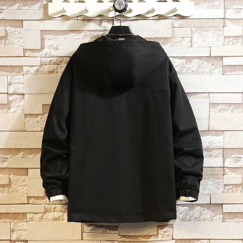 men jacket multi pockets hooded outwear korean fashion patch jackets zipper coats retro techwear oversize men clothing menswear bottoms
