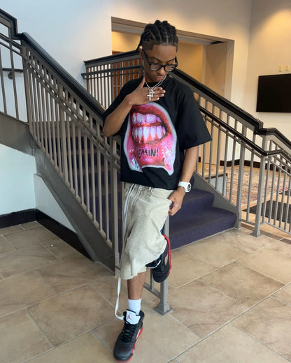 Trendy Gothic Big Mouth Graphic Printed Oversized T-shirt Women's 2024 New Summer Round Neck Loose Harajuku All-match Shirt Top Street King Limited