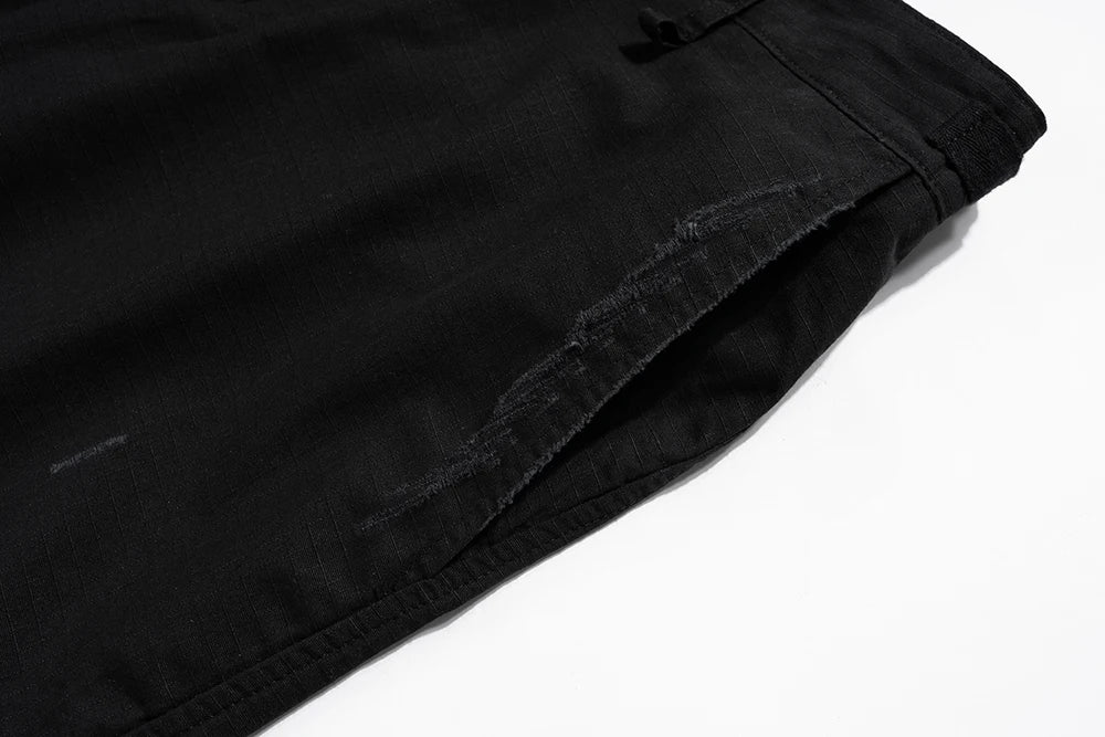 Frayed Black Straight Baggy Cargo Pants for Men Streetwear Y2k Pantalones Hombre Solid Overalls Oversized Casual Trousers Street King Limited