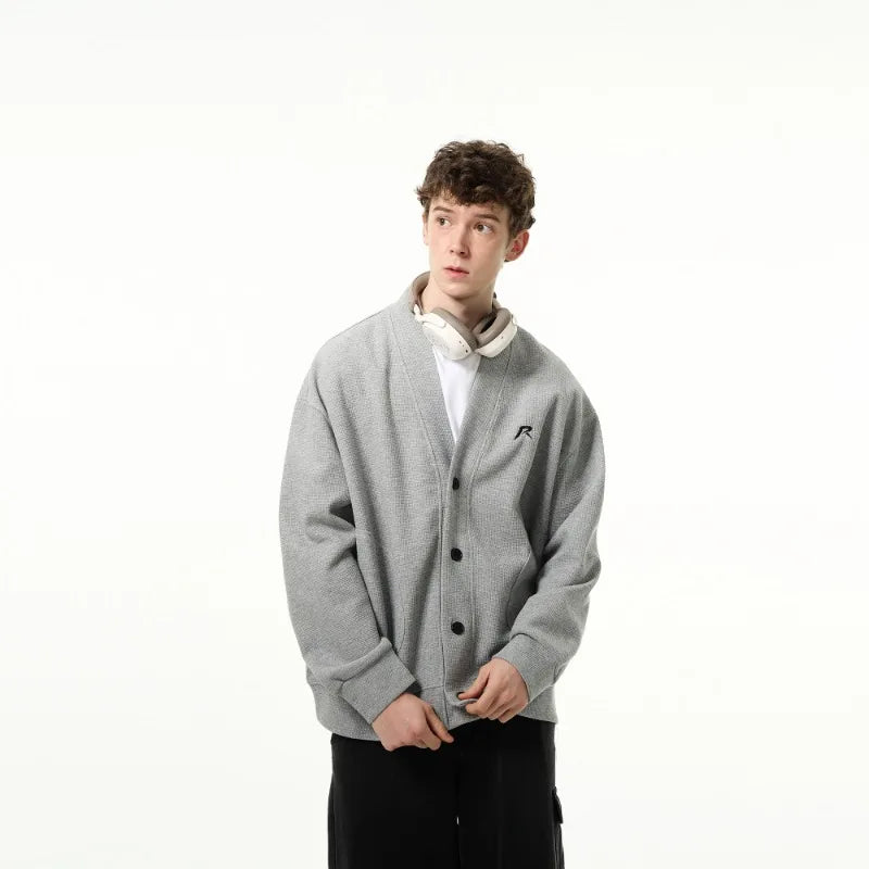 American V-neck Mens Cardigan Spring New Embroidered Casual Loose Couple Knitted Coats Single Breasted Solid Sweater Jackets Street King Limited