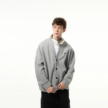 American V-neck Mens Cardigan Spring New Embroidered Casual Loose Couple Knitted Coats Single Breasted Solid Sweater Jackets Street King Limited