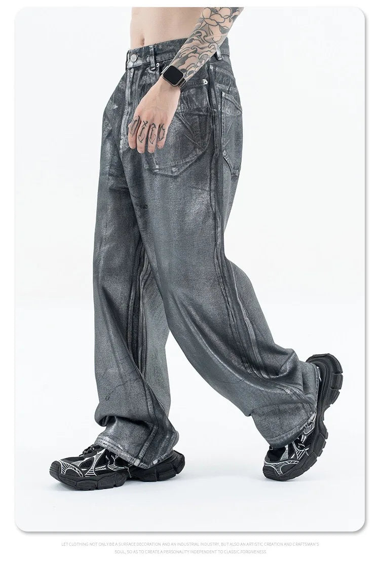 Autumn/winter 2024 loose wash jeans with silver coating Street King Limited