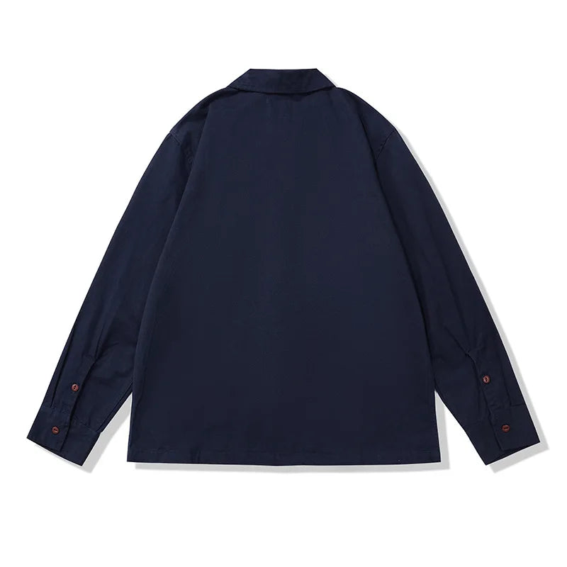 Amekaji Vintage Long Sleeve Cargo Shirt Men Kahki Lapel Multi-pocket Thick Tooling Shirt Autumn Engineer Workwear Cardigan Tops Street King Limited