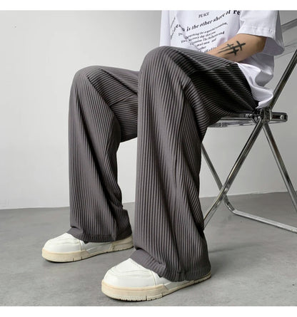 summer pleated pants men fashion oversized ice silk pants men japanese streetwear hip hop loose straight pants mens trousers unique default style 1251