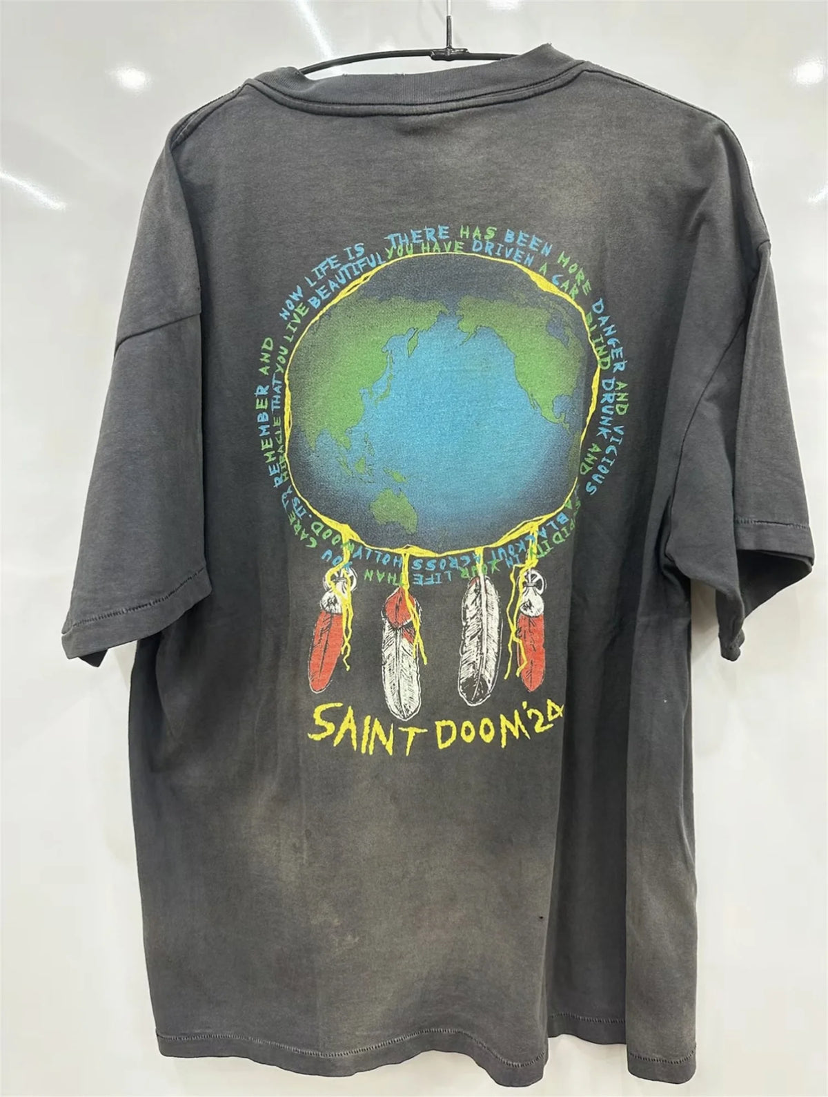 Vintage Retro 24ss Print High-Street Old School Distressed Cotton Tops T-Shirt For Summer Street King Limited