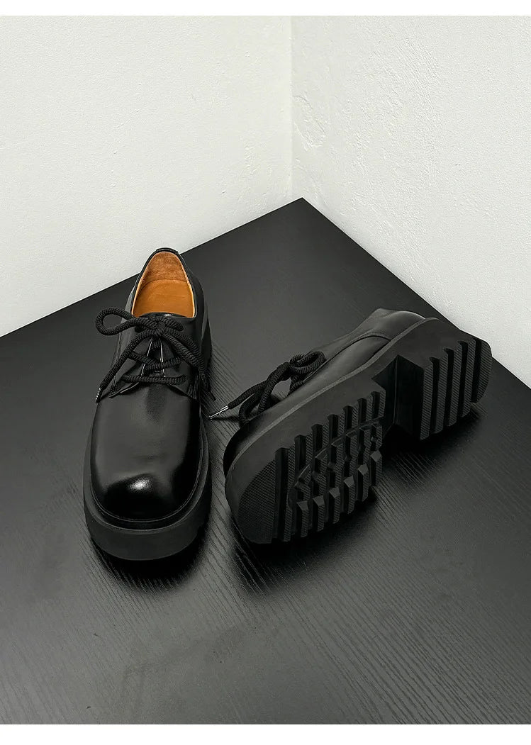 Men High Quality Genuine Leather Streetwear Fashion Casual Hip Hop Derby Shoes Cow Leather Rubber Foam Sole High Heels Shoes Street King Limited