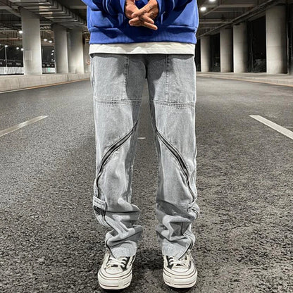 fashion denim straight pants hip hop jeans with zipper streetwear trousers new summer casual joggers men designer jeans for men urban active pants