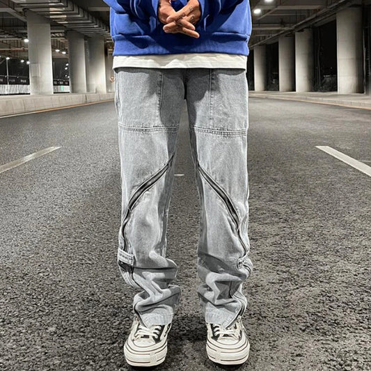 fashion denim straight pants hip hop jeans with zipper streetwear trousers new summer casual joggers men designer jeans for men urban active pants