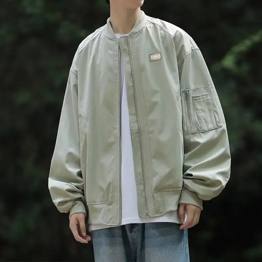 new letter label varsity jackets for men american fashion zipper pocket bomber jacket y2k vintage loose patchwork casual coat minimalist street pants