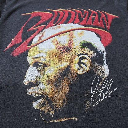 Vintage Retro High-Street Rodman Portrait Print Cotton Hip-Pop Casual Tops T-Shirt Street King Limited