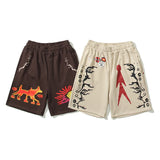 Cactus Jack Letter Graffiti Terry Summer Shorts Men and Women Drawstring Joggers Washed Oversized Casual Five-point Pants Street King Limited