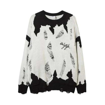 Destroyed Ripped Holes Knitted Sweater Men Pullover Long Sleeve 0-neck Oversize Winter Sweater Harajuku Streetwear Autumn Jumper Street King Limited