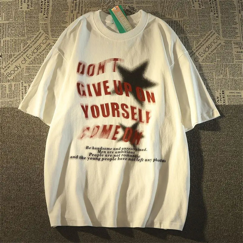 Heavy cotton short-sleeved T-shirt men's spring and summer loose European and American style high street hiphop T-shirt tops emo Street King Limited