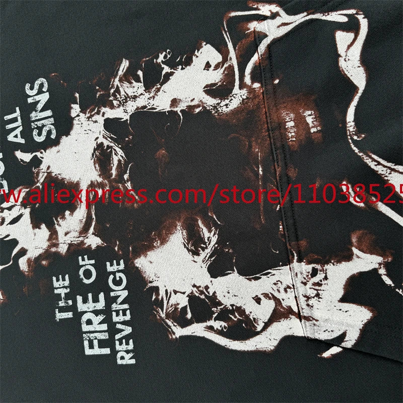 Autumn New 2024 Vintage American Long sleeved Hoodie Men's Heavyweight Flame Print High Street Tops Oversize Trendy Fashion Street King Limited