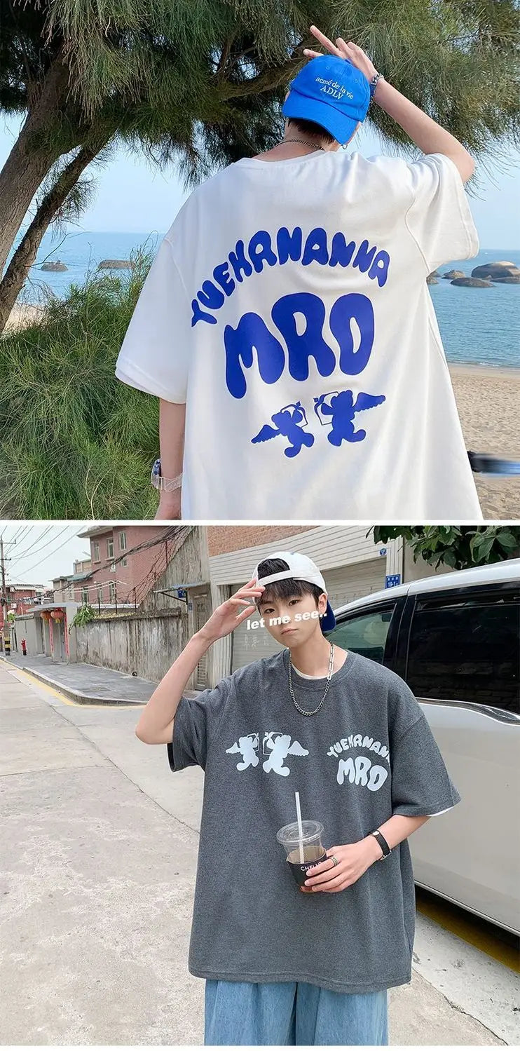 Korean street hip hop y2k printed men's T-shirt trendy brand Japanese retro loose Harajuku round neck sports half sleeved top Street King Limited