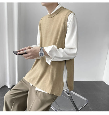 Slim Fit Sweater Vest Men Warm Fashion Casual Knitted Pullover Men Korean Loose Sleeveless Sweater Mens Jumper Clothes M-3XL Street King Limited