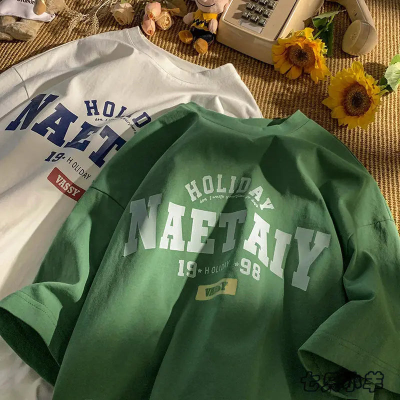 Pure cotton short-sleeved T-shirt men's summer trendy brand casual loose five-quarter sleeve T-shirt heavy American half-sleeve Street King Limited