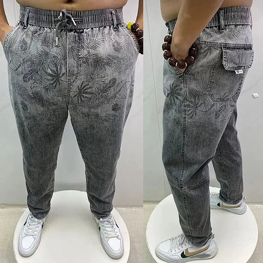 Summer Thin Loose Wide-leg Men Jeans Soft Lyocell Elastic Fashion Casual Straight Drawstring Denim Trousers Black Blue Gray Street King Limited
