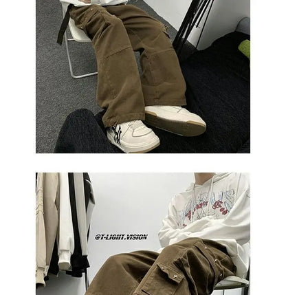 american hip hop large pocket workwear pants for men and women in autumn trend loose fitting straight leg casual wide leg pants unique default style 4766