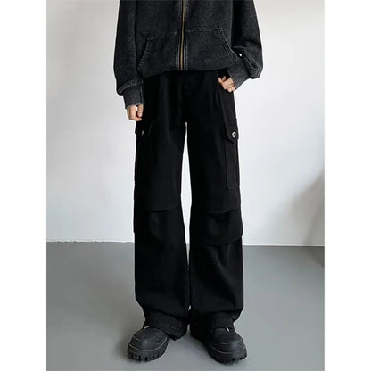American Tie Dye Cargo Pants Mens Autumn Vintage High Street Straight Leg Trousers Casual Multi Pocket Loose Overalls Male Street King Limited