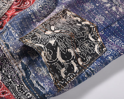 hip hop distressed paisley patchwork baggy jeans pants for men straight y2k ripped casual cargos oversized denim trousers unique cargo style 124