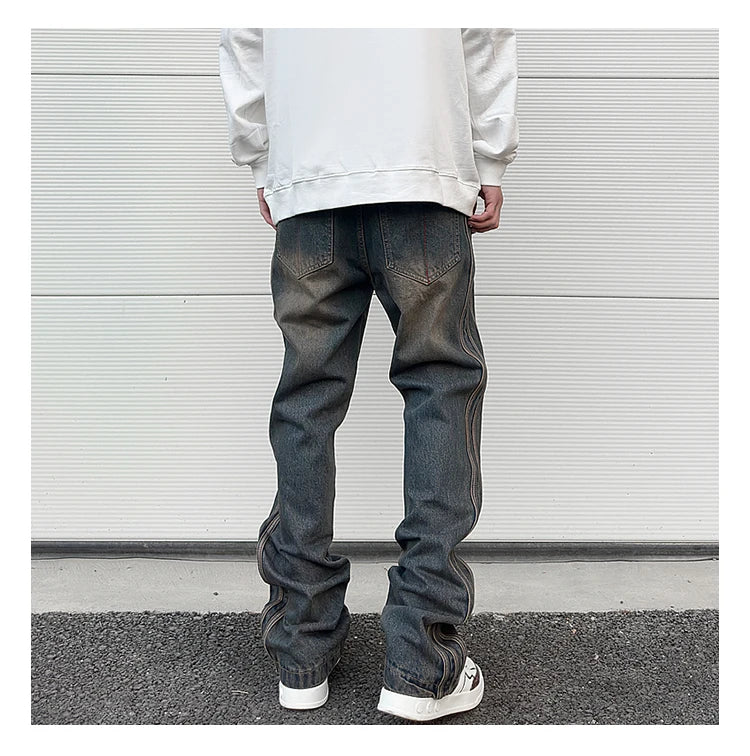 high street vibe washed striped flared jeans dark blue distressed jean casual side stripes slim micro flared jeans pants male unique jeans style 1663