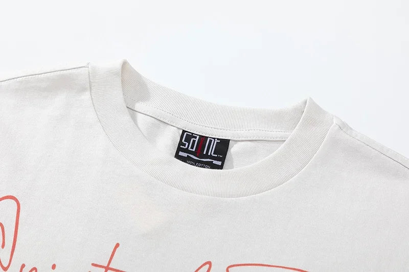 Spring Summer Cotton Vintage Short Sleeve Saint Top Tee Men Woman Casual Fashion T-shirts Street King Limited
