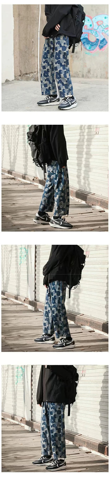 american plaid straight jeans mens casual streetwear printed denim pants autumn baggy classic wide leg retro y2k jean trousers unique jeans style 901