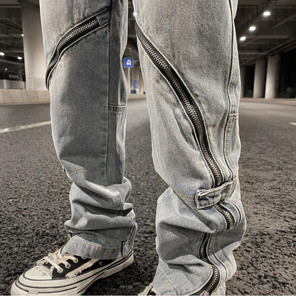 fashion denim straight pants hip hop jeans with zipper streetwear trousers new summer casual joggers men designer jeans for men unique joggers style 147