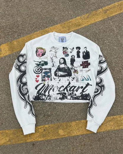 European and American Harajuku Retro Streetwear Gothic Punk Style Letter Print Long-sleeved Men Hip-hop Trend Oversized T-shirt Street King Limited