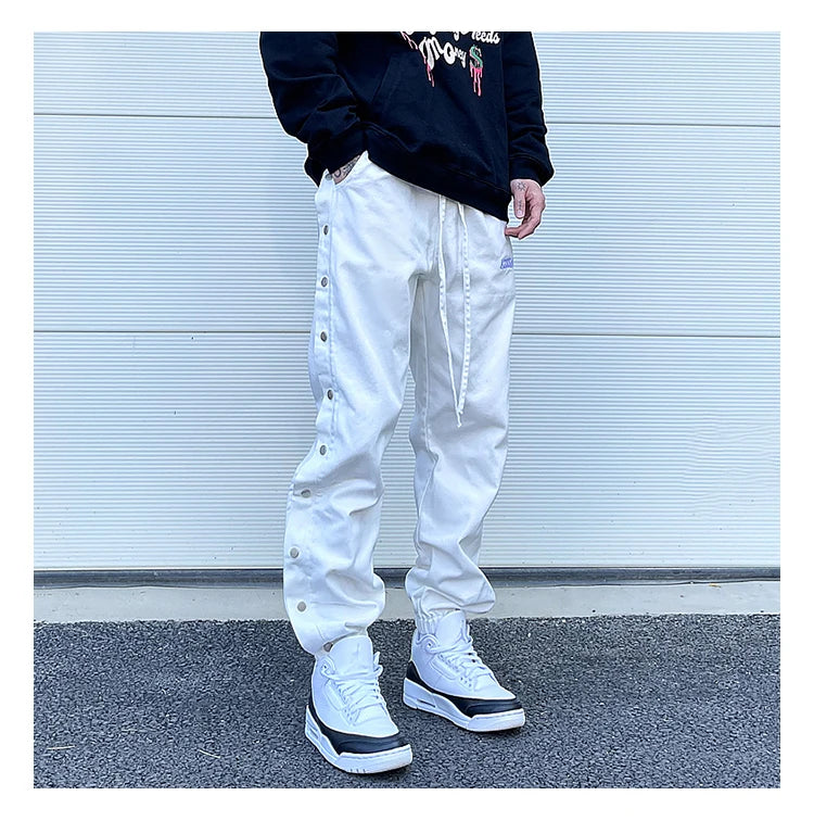 washed distressed denim sweatpant cashew flower patchwork oversized splice buckle jogging jeans casual button baggy men clothing unique joggers style 3343