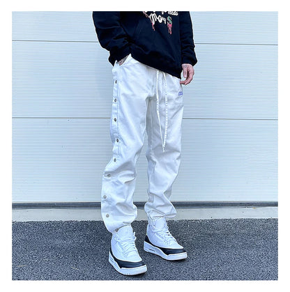 washed distressed denim sweatpant cashew flower patchwork oversized splice buckle jogging jeans casual button baggy men clothing unique joggers style 3343