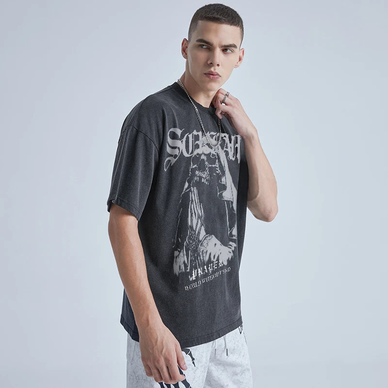 Rainbowtouches Washed Unisex T Shirt Casual Men Fashionable Printed Vintage Hip Hop Cotton Comfortable Popular Black Street King Limited