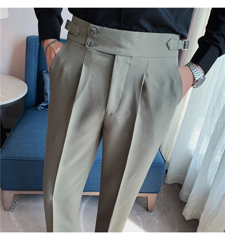 2024 High Quality Business Casual Draped High-waist Trousers Men Solid Color Formal Pants Male Formal Office Social Suit Pants Street King Limited