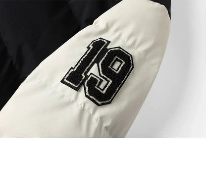 Winter Warm Parka Men Women Hooded Patchwork Baseball Jackets Embroidered Loose Casual Cotton-padded Fashion Outwear Couple New Street King Limited