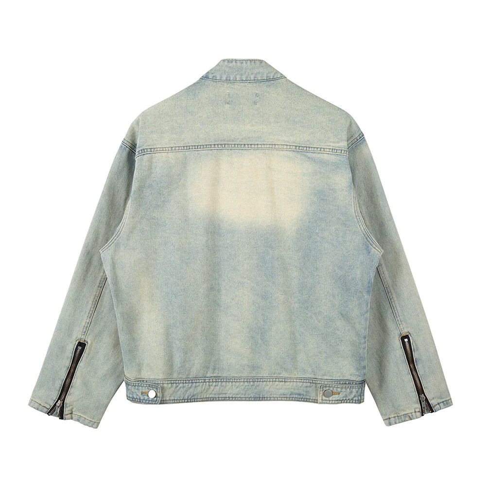 y2k streetwear washed biker jeans jackets for men and women zipper pocket ropa hombre windbreaker denim coat oversized ripped baggy denim