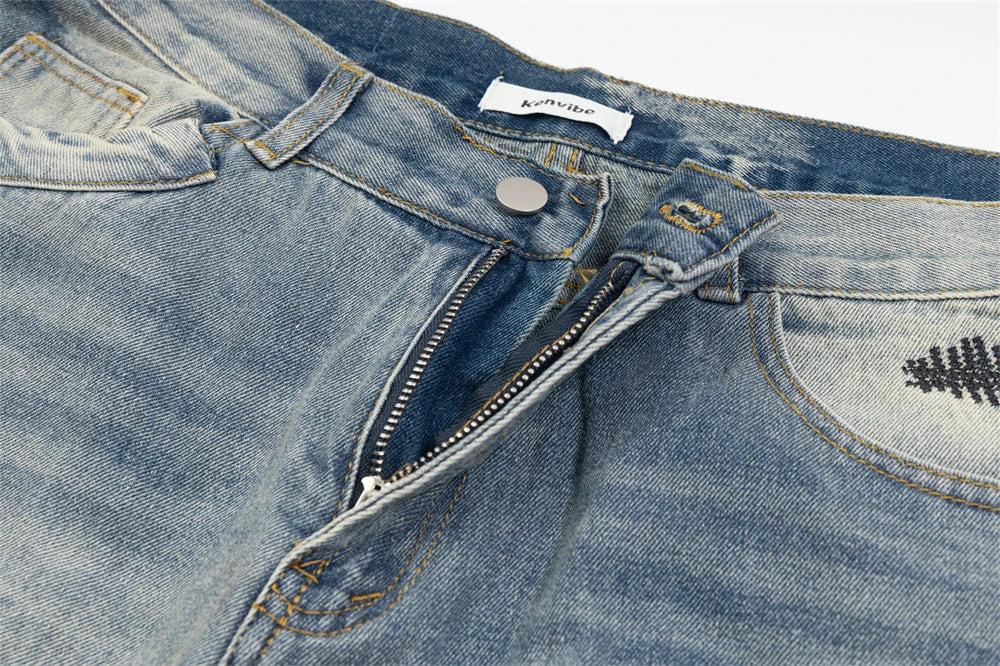 mens fashion ripped jeans blue straight baggy jeans trousers luxury loose casual distressed denim pants male 1 unique jeans style 4446