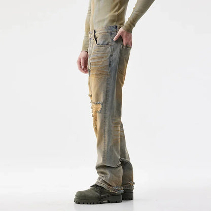men patch hole distressed plus size denim pant ripped jeans streetwear fashion hip hop vibe loose casual baggy jeans trousers 40 denim street jeans