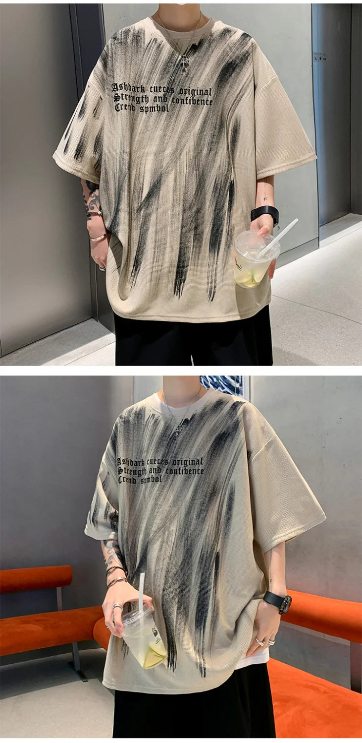 American retro loose summer short-sleeved T-shirt men's new trendy brand handsome high street casual half-sleeved tops y2k tops Street King Limited