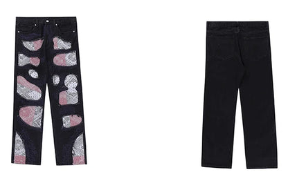 patchwork harajuku denim jeans mens zipper jeans hip hop fashion streetwear new casual straight joggers pants jeans for men unique joggers style 1460