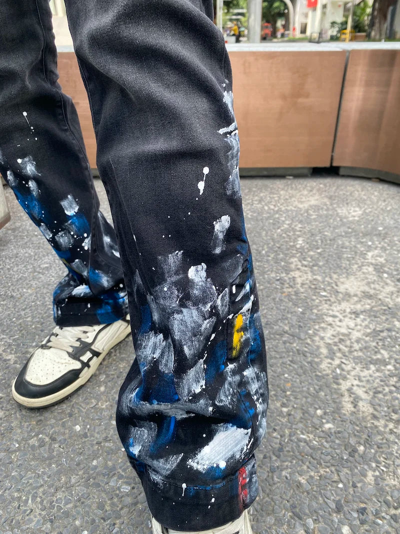 graffiti printed skinny denim jeans men casual buttons fly slim straight biker trousers jeans fashion hip hop jean pants joggers unique joggers style 2390
