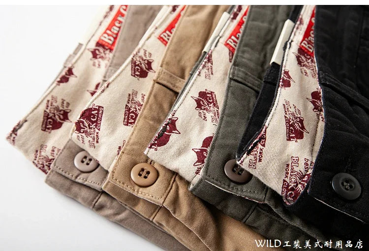autumn winter heavyweight pure cotton thick american retro workwear khaki pants business casual mens basic solid color pants unique default style 1050