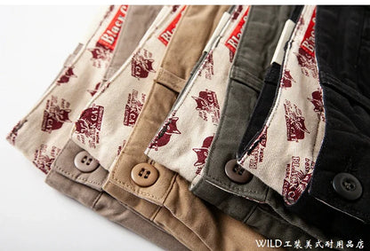 autumn winter heavyweight pure cotton thick american retro workwear khaki pants business casual mens basic solid color pants unique default style 1050