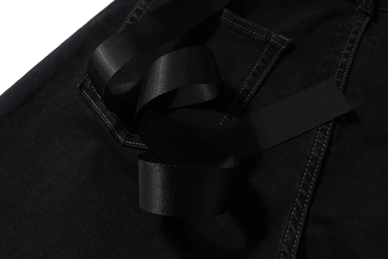 RO Style Ribbons slightly Stretch Baggy Flared Jeans for Men High Street Black Color Boom Cut Oversized Casual Denim Trousers Street King Limited