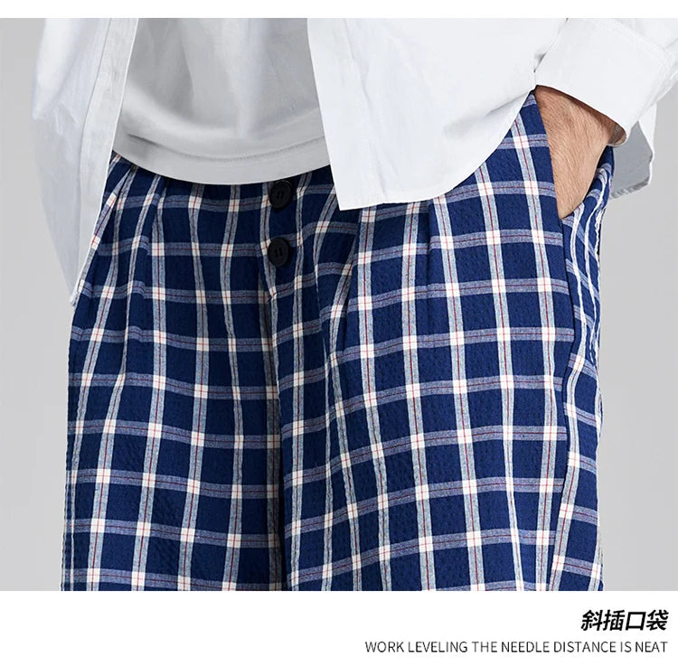 men women american streetwear fashion loose plaid wide leg straight pant boyfriend button down sports casual pants trousers unique default style 1415